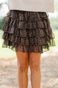 Girls: Can't Stop Twirling Brown Leopard Ruffled Skort