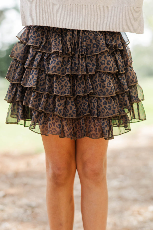 Girls: Can't Stop Twirling Brown Leopard Ruffled Skort