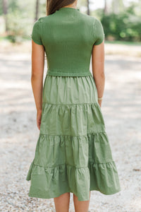 Girls: Timeless Style Olive Mock Neck Tiered Midi Dress