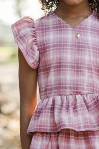 Girls: Timeless Layers Pink Plaid Ruffle Midi Dress