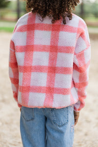 Girls: Weekend Comfort Pink Plaid Fleece Quarter Zip