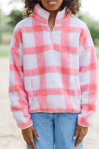 Girls: Weekend Comfort Pink Plaid Fleece Quarter Zip