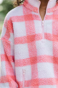 Girls: Weekend Comfort Pink Plaid Fleece Quarter Zip