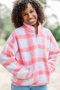 Girls: Weekend Comfort Pink Plaid Fleece Quarter Zip