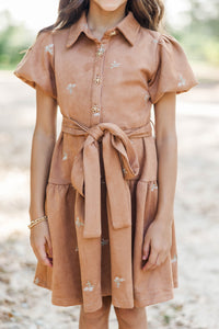 Girls: Rich in Texture Camel Suede Dress