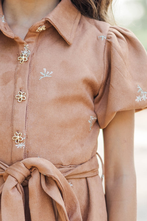 Girls: Rich in Texture Camel Suede Dress
