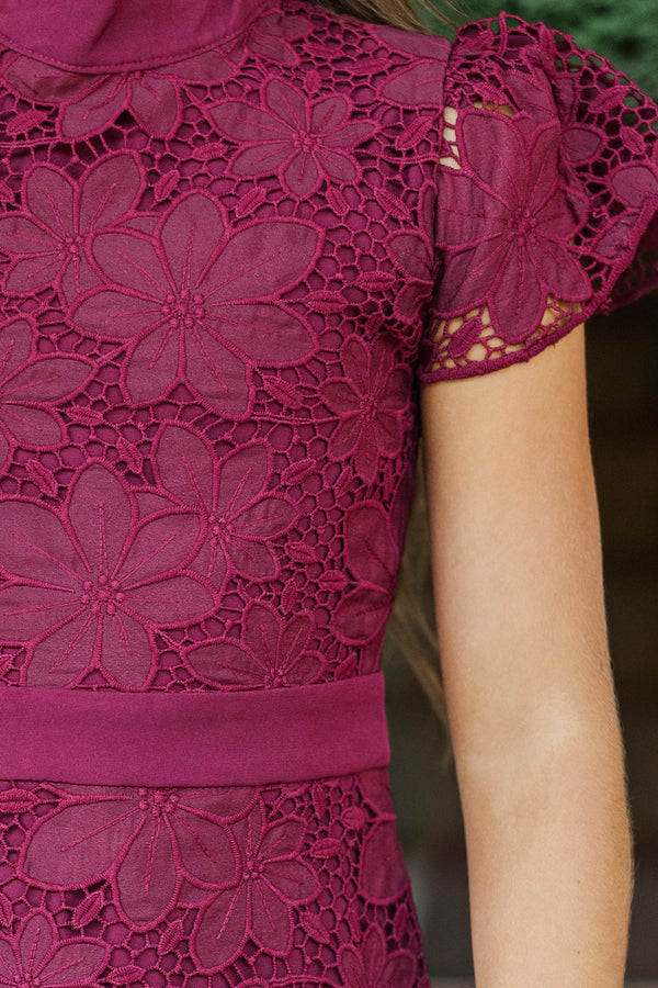 Girls: Flourish In Style Burgundy Crochet Dress