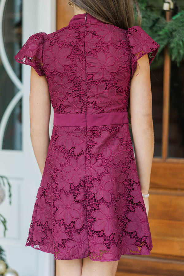 Girls: Flourish In Style Burgundy Crochet Dress