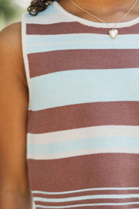 Girls: Knit Together Light Blue Striped Ruffle Top