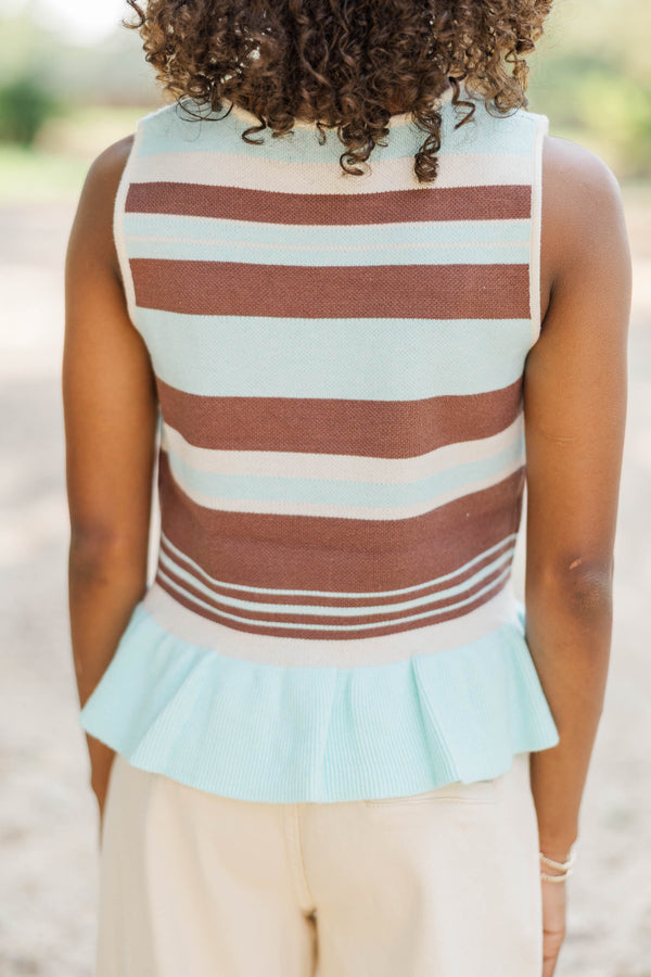 Girls: Knit Together Light Blue Striped Ruffle Top