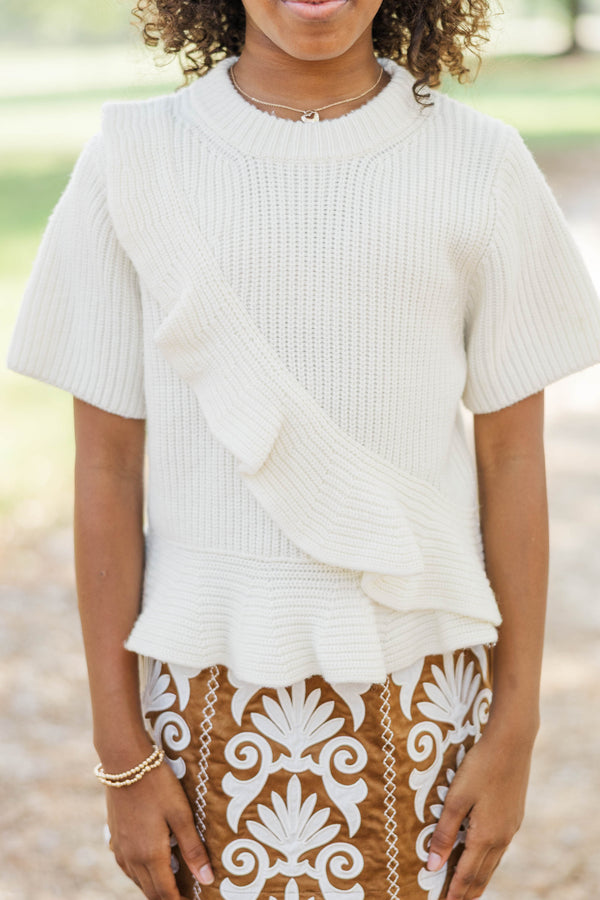 Girls: Worth Sharing Cream Ruffle Sweater