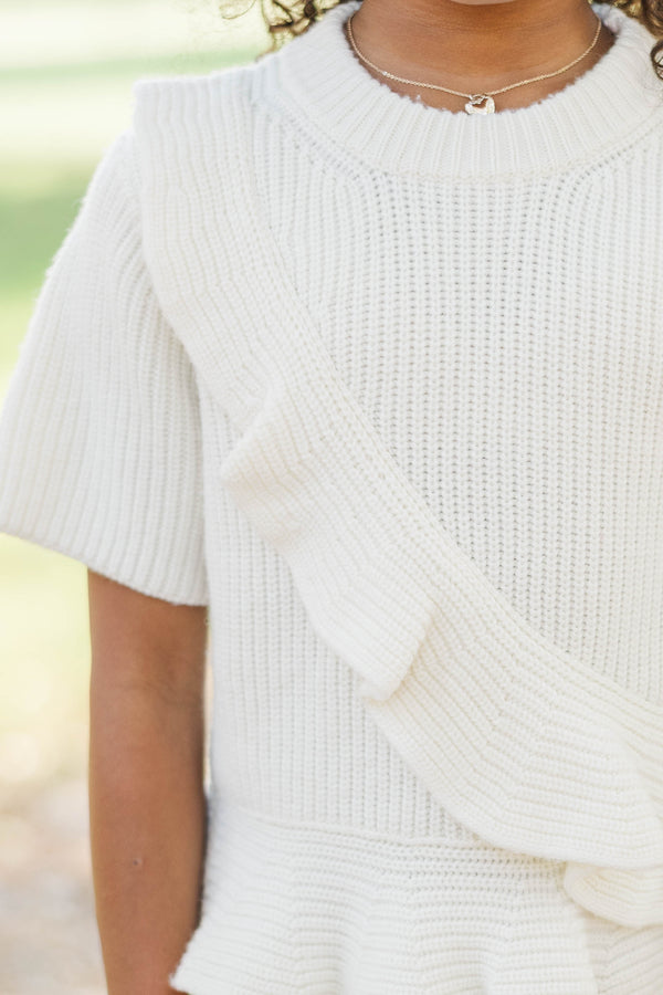 Girls: Worth Sharing Cream Ruffle Sweater