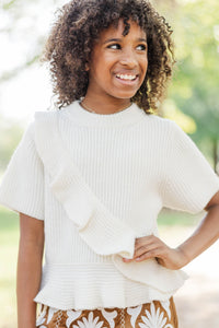 Girls: Worth Sharing Cream Ruffle Sweater