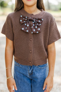 Girls: Little Charmer Brown Polka Dot Bow Cardigan