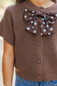 Girls: Little Charmer Brown Polka Dot Bow Cardigan