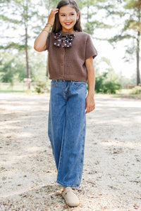 Girls: Little Charmer Brown Polka Dot Bow Cardigan