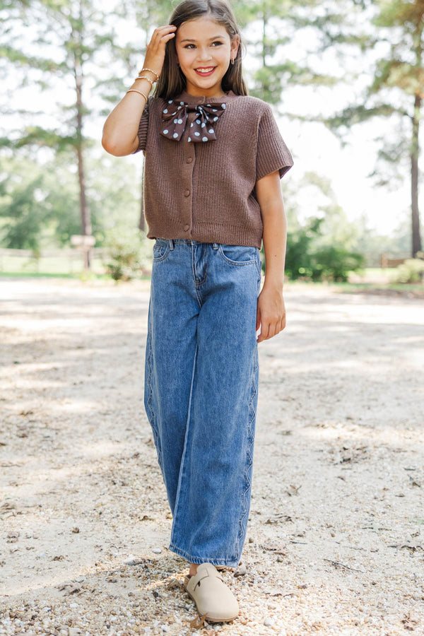 Girls: Little Charmer Brown Polka Dot Bow Cardigan