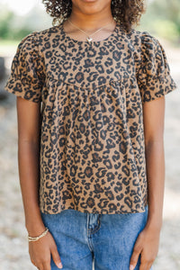 Girls: The Good Find Brown Leopard Blouse