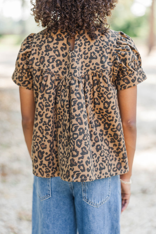 Girls: The Good Find Brown Leopard Blouse