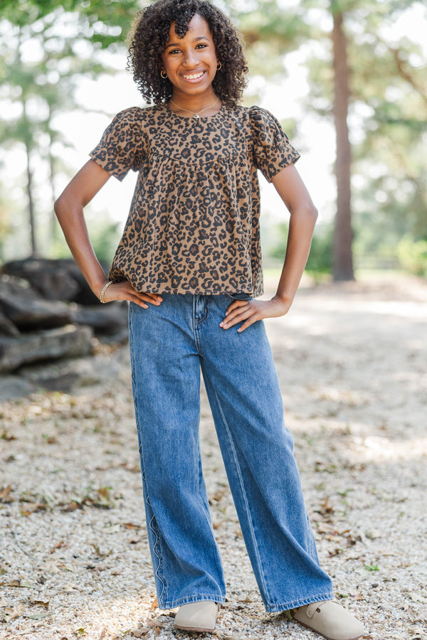 Girls: The Good Find Brown Leopard Blouse