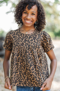 Girls: The Good Find Brown Leopard Blouse