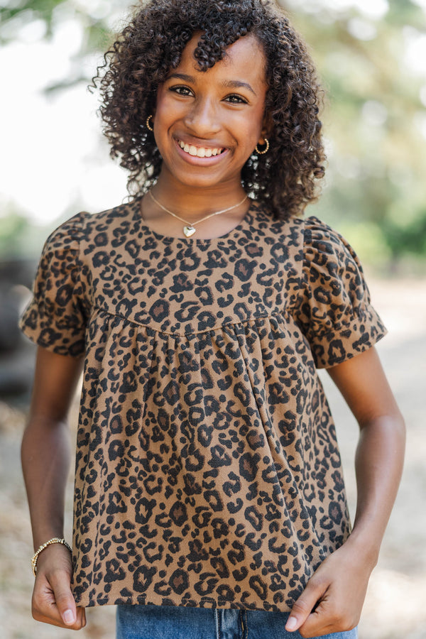 Girls: The Good Find Brown Leopard Blouse