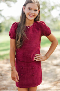 Girls: Elevated Essential Burgundy Tweed Top