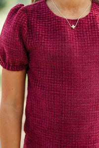 Girls: Elevated Essential Burgundy Tweed Top