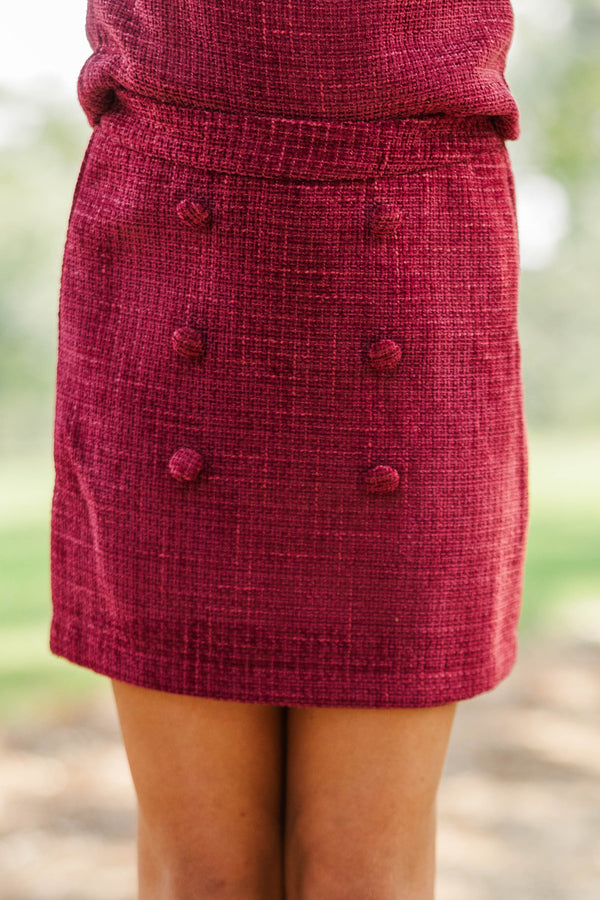 Girls: Elevated Essential Burgundy Tweed Button Skort