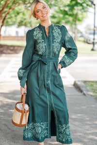 Gathered Joy Emerald Embroidered Midi Dress
