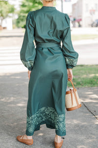 Gathered Joy Emerald Embroidered Midi Dress