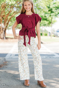Girls: The Lounge Club Burgundy Wrap Top