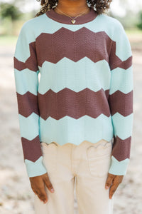 Girls: Better In Knit Light Blue Striped Sweater