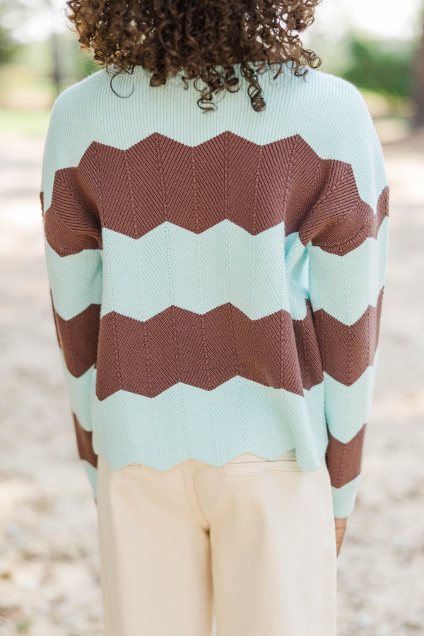 Girls: Better In Knit Light Blue Striped Sweater