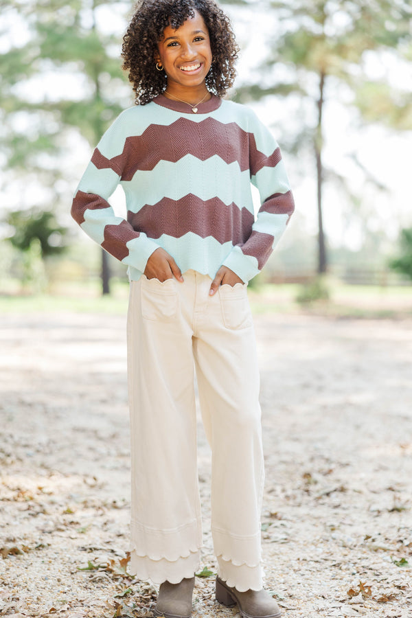 Girls: Better In Knit Light Blue Striped Sweater