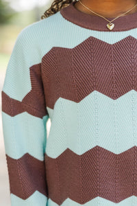 Girls: Better In Knit Light Blue Striped Sweater