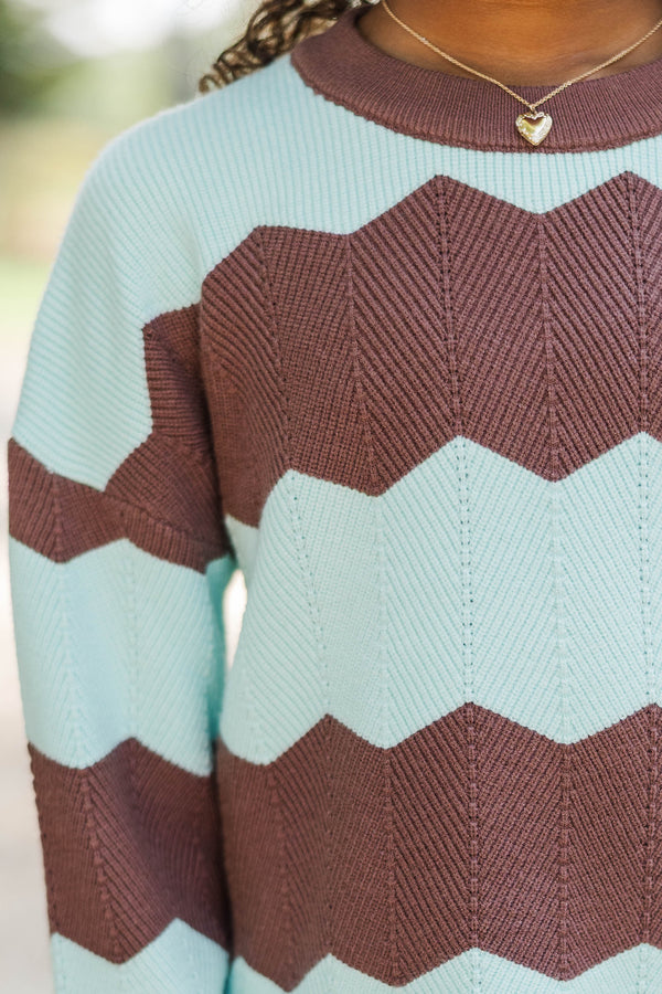 Girls: Better In Knit Light Blue Striped Sweater