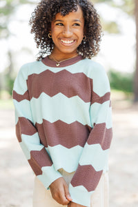 Girls: Better In Knit Light Blue Striped Sweater