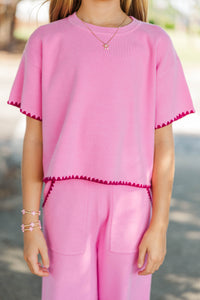 Girls: Play All Day Pink Knit Sweater