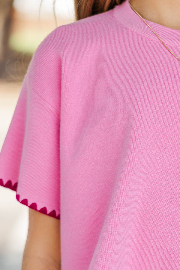 Girls: Play All Day Pink Knit Sweater