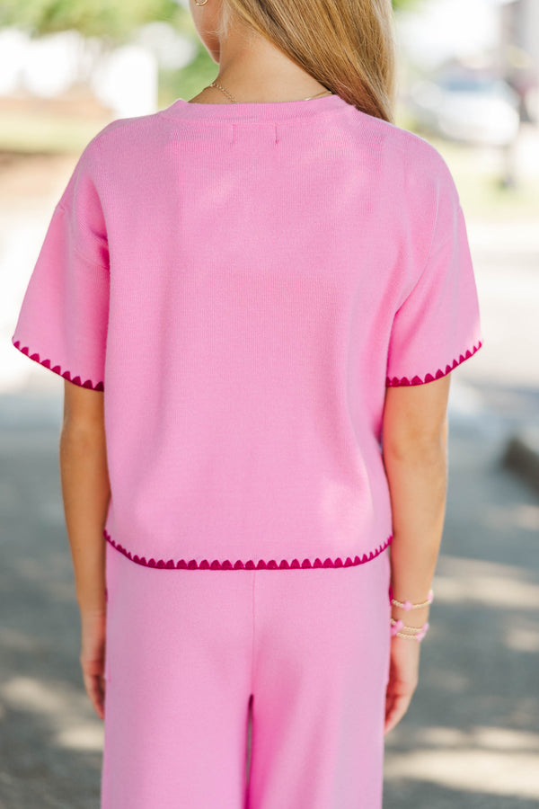 Girls: Play All Day Pink Knit Sweater