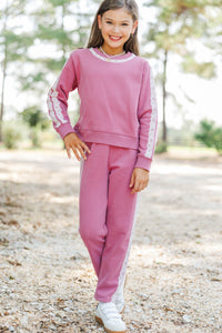 Girls: Weekend Escape Mauve Lace Trim Sweatshirt