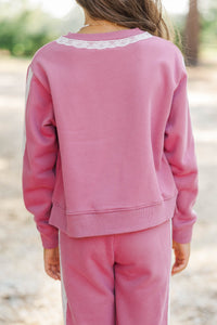 Girls: Weekend Escape Mauve Lace Trim Sweatshirt
