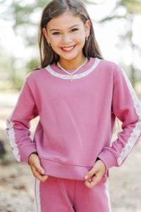 Girls: Weekend Escape Mauve Lace Trim Sweatshirt