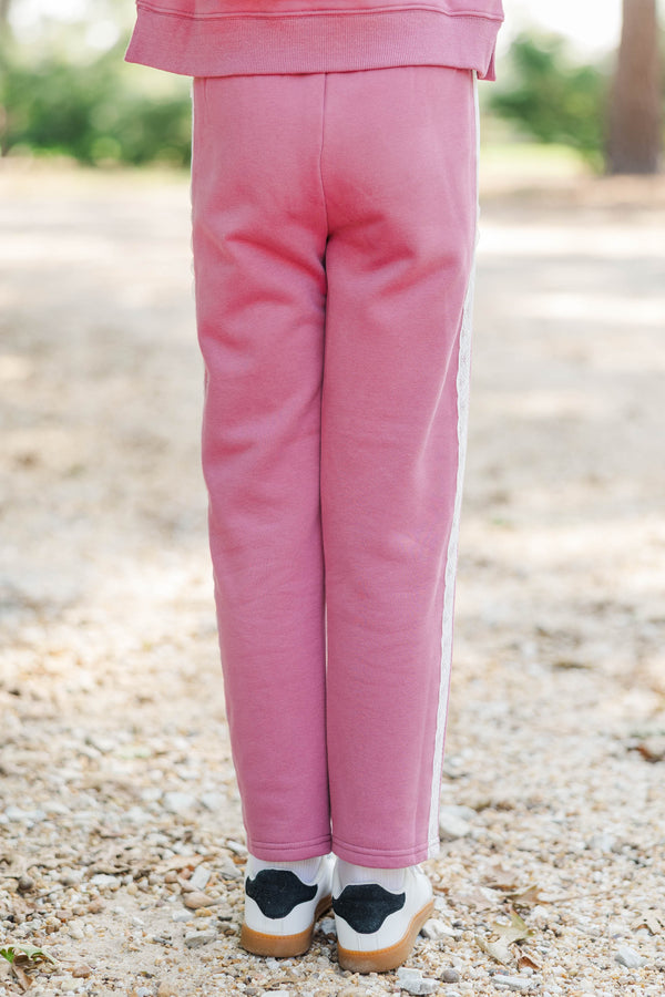 Girls: Weekend Escape Mauve Lace Trim Sweatpants