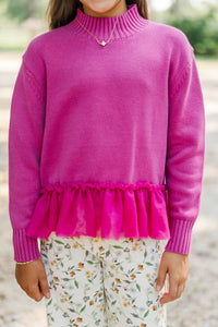 Girls: Luxe Layer Magenta Tulle Sweater