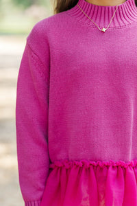 Girls: Luxe Layer Magenta Tulle Sweater