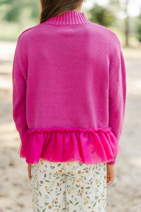 Girls: Luxe Layer Magenta Tulle Sweater
