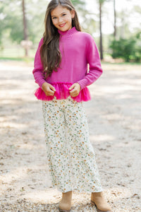 Girls: Luxe Layer Magenta Tulle Sweater
