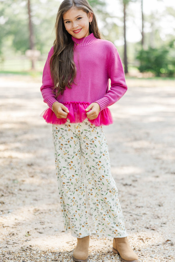 Girls: Luxe Layer Magenta Tulle Sweater